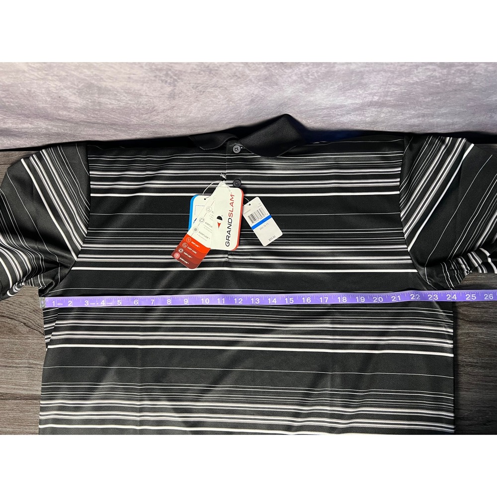 Grand Slam Airflow Striped Golf Polo NWT Black Gray Men's XL Performance - Picture 7 of 8